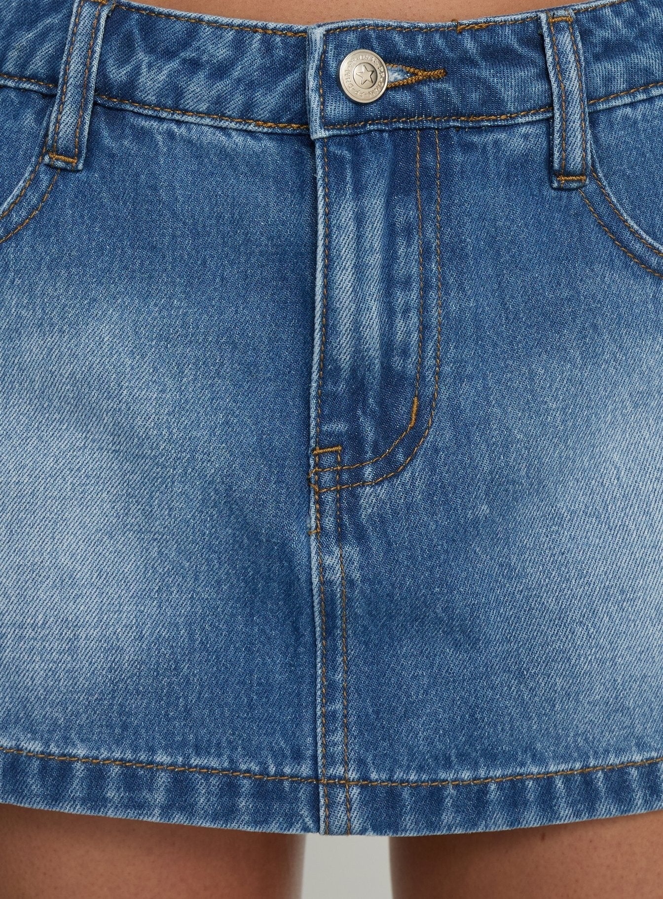 Jordi Low Rise Denim Skort Mid Blue Wash