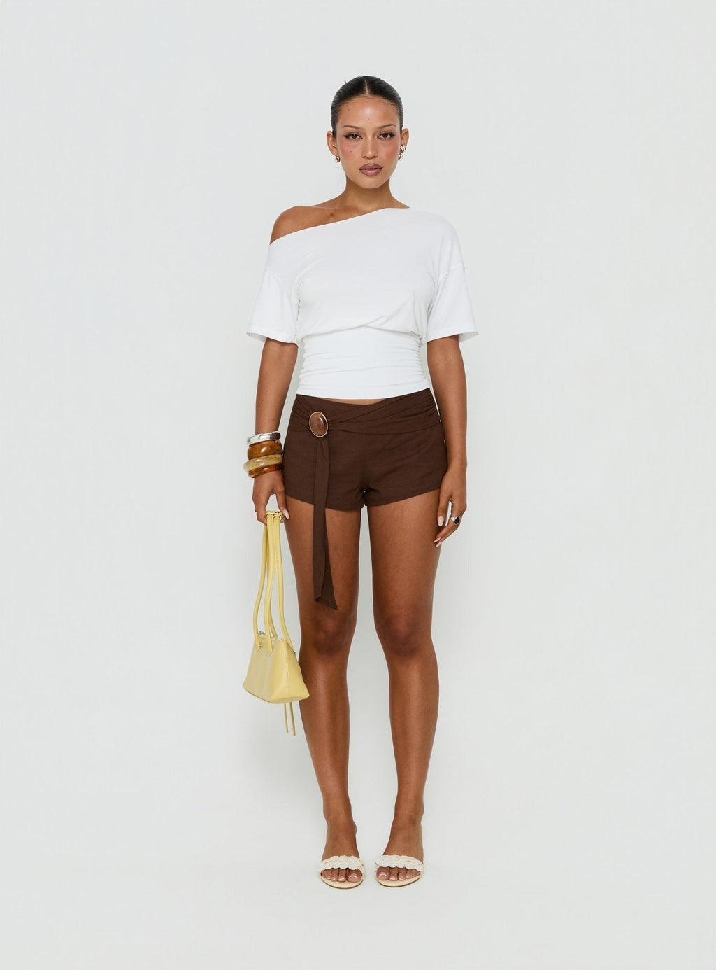 Florana Belted Mini Shorts Chocolate