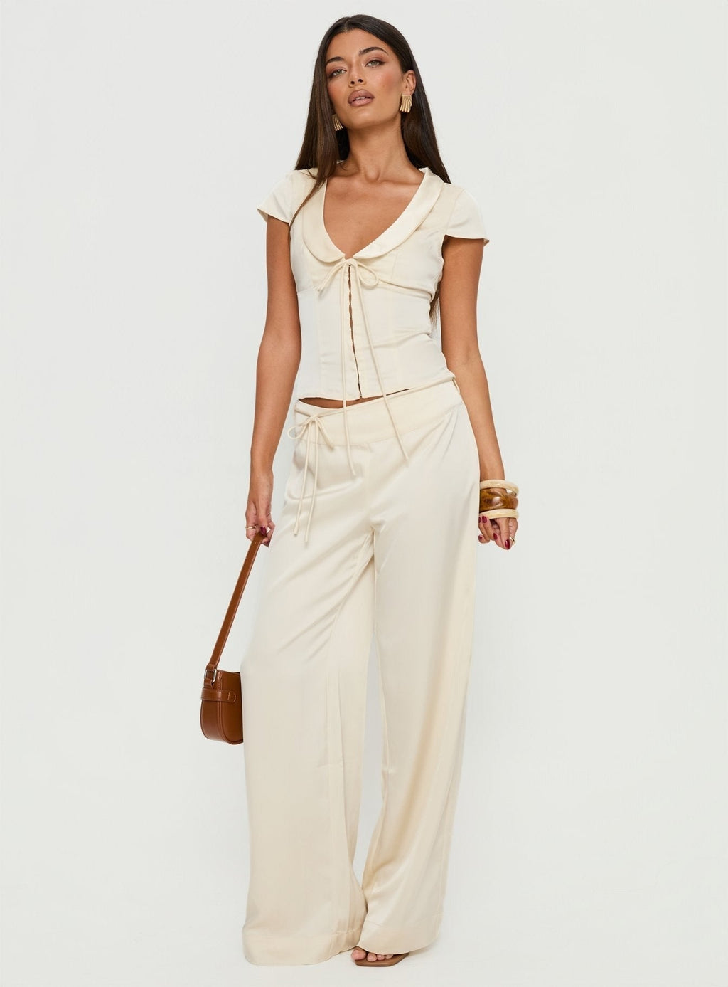 Aubrette Satin Collar Top Cream