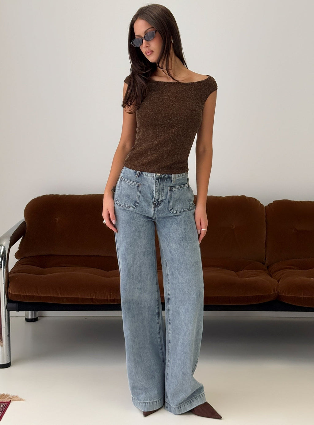Goldie High Rise Wide Leg Pocket Jeans Light Wash