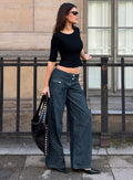 Unwritten Mid Rise Wide Leg Jeans Dark Blue Wash