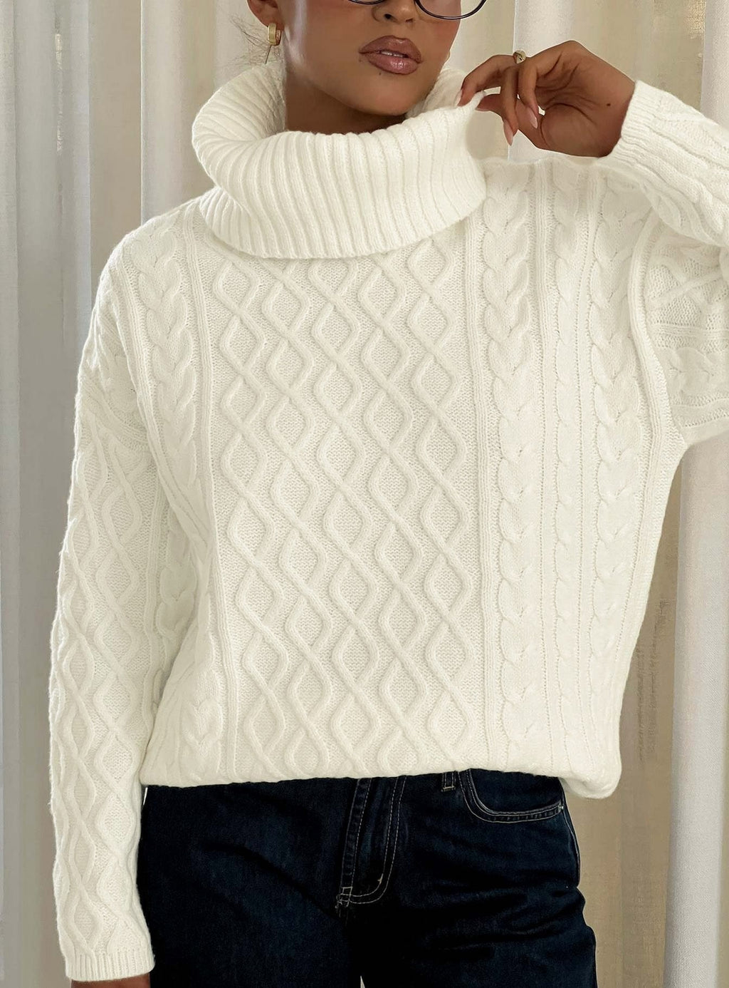 Delah Cable Knit Roll Neck Jumper Cream