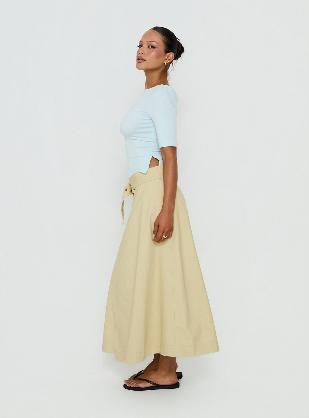 True Visions Belted Maxi Skirt Sand