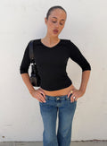 Bridgeta V Neck 3/4 Sleeve Top Black