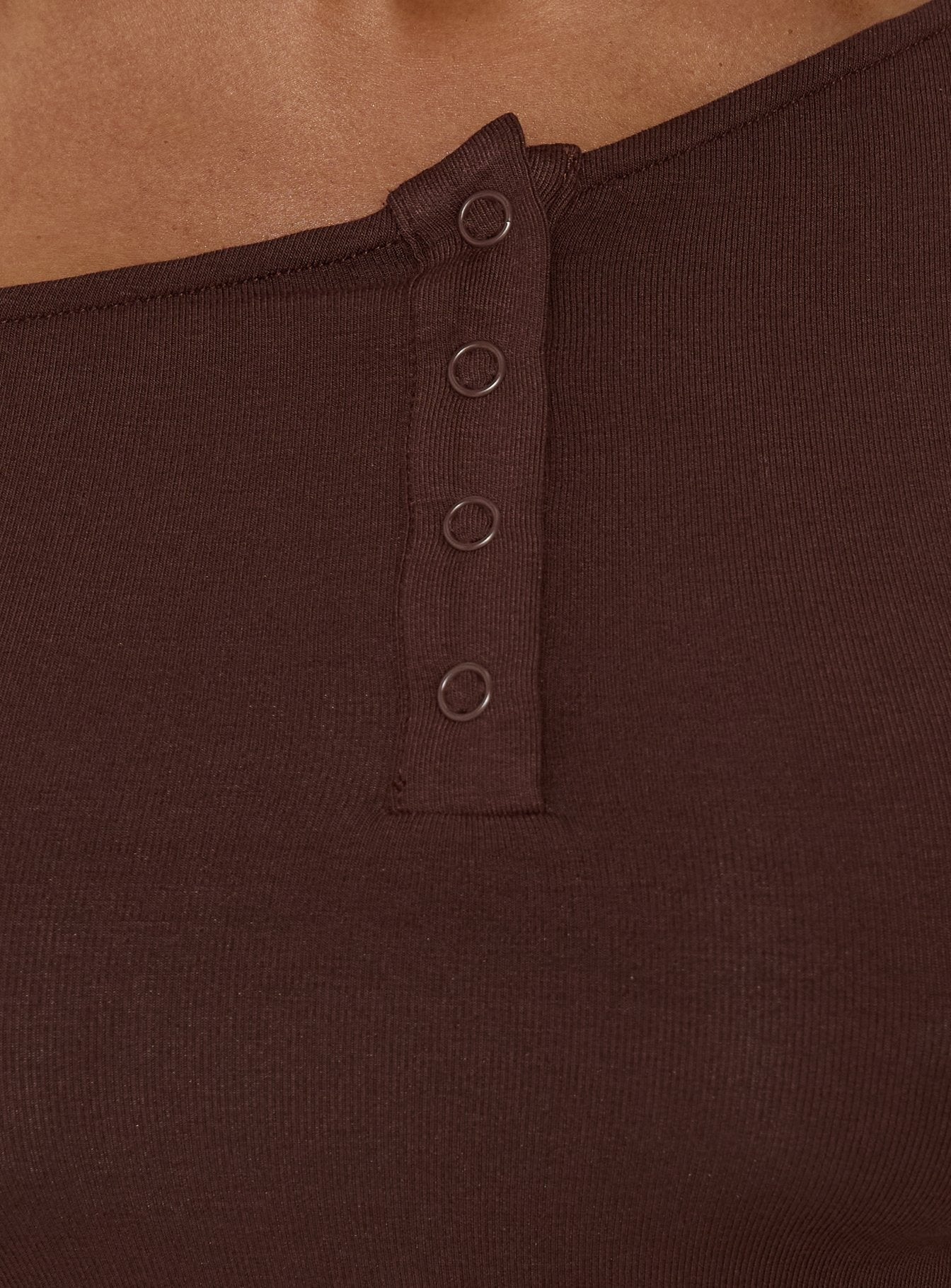 Kleoh Off Shoulder Long Sleeve Henley Top Brown