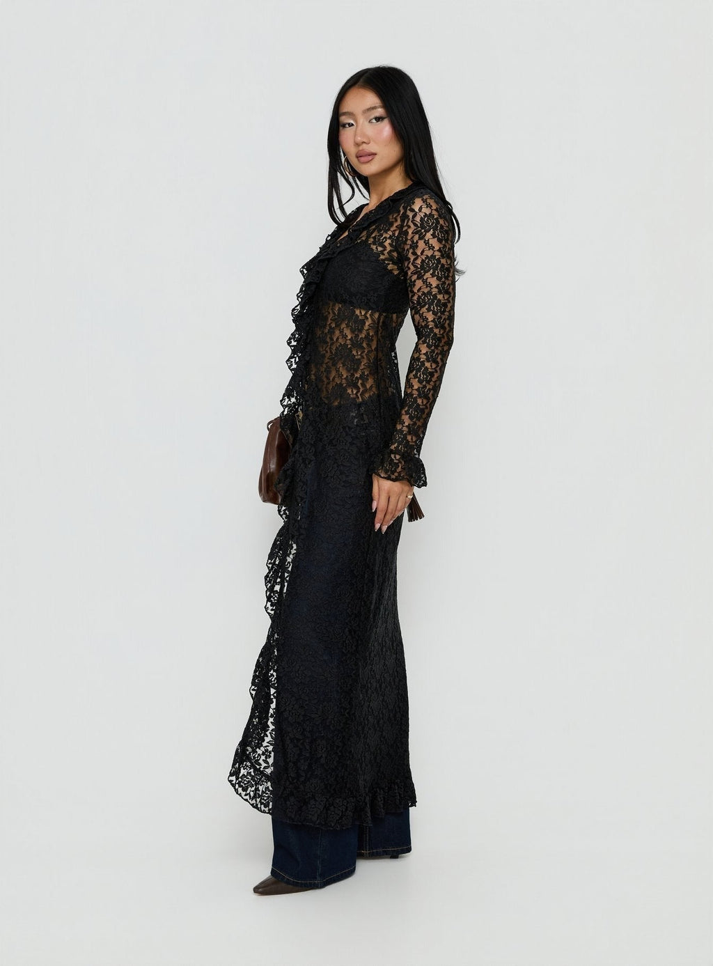 Long Nights Long Sleeve Lace Maxi Dress Noir