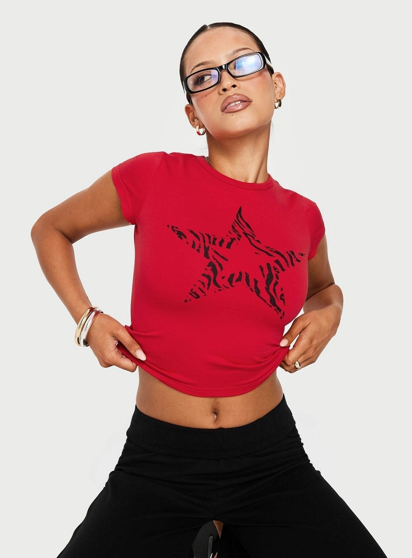 Rebel Star Graphic Baby Tee Red