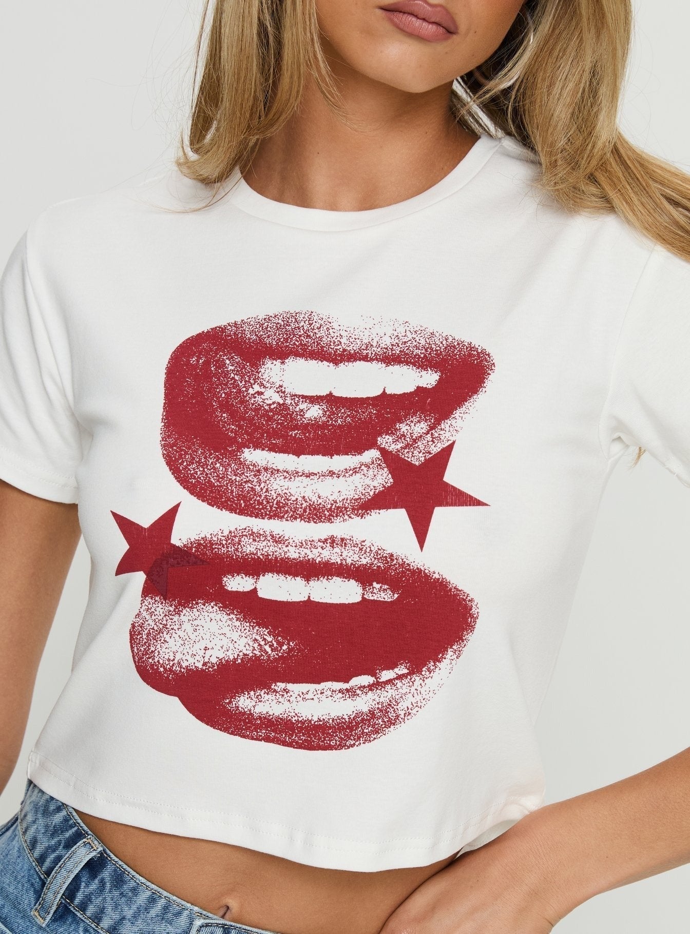 Starkissed Boxy Cropped Graphic Top White