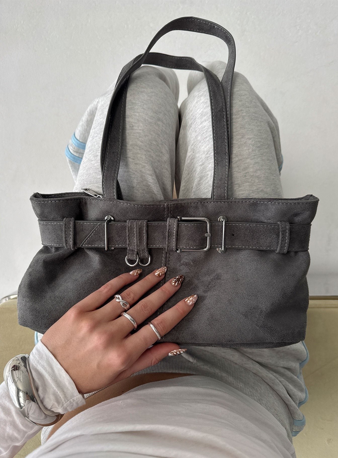Views Of Capri Faux Suede Buckle Shoulder Bag Charcoal