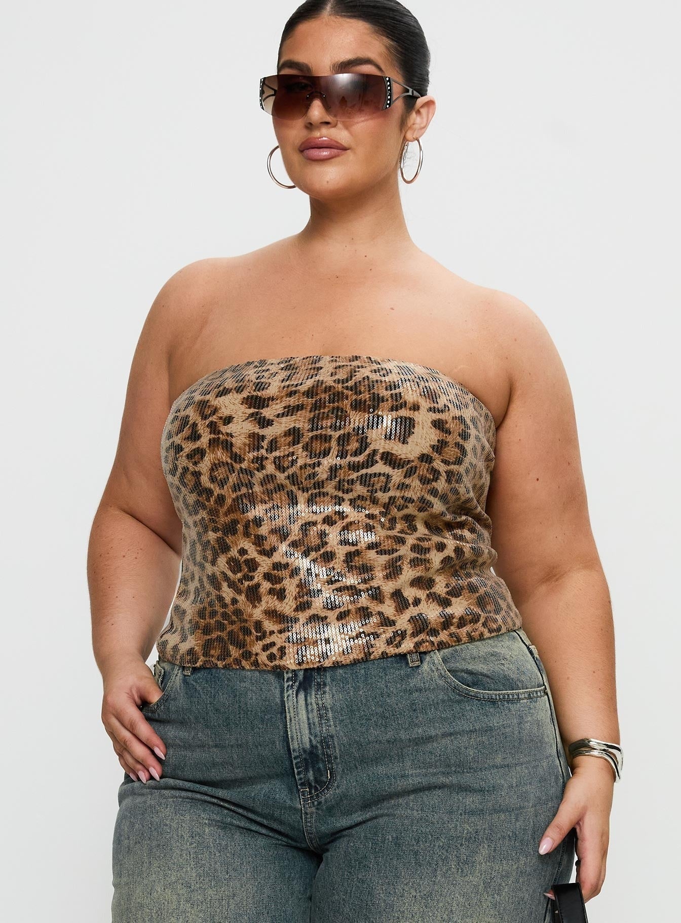 Learn To Fly Strapless Sequin Top Leopard Curve