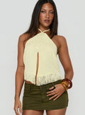 Junaya Arrowneck Fringe Detail Top Lemon