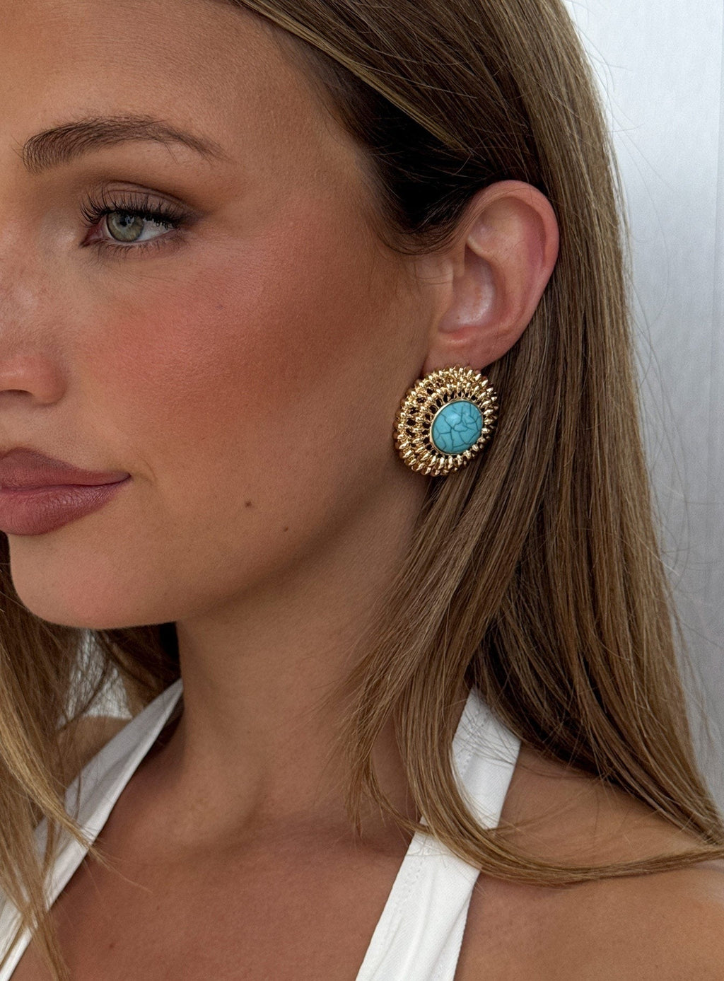 Sipriane Statement Earrings Gold / Turquoise