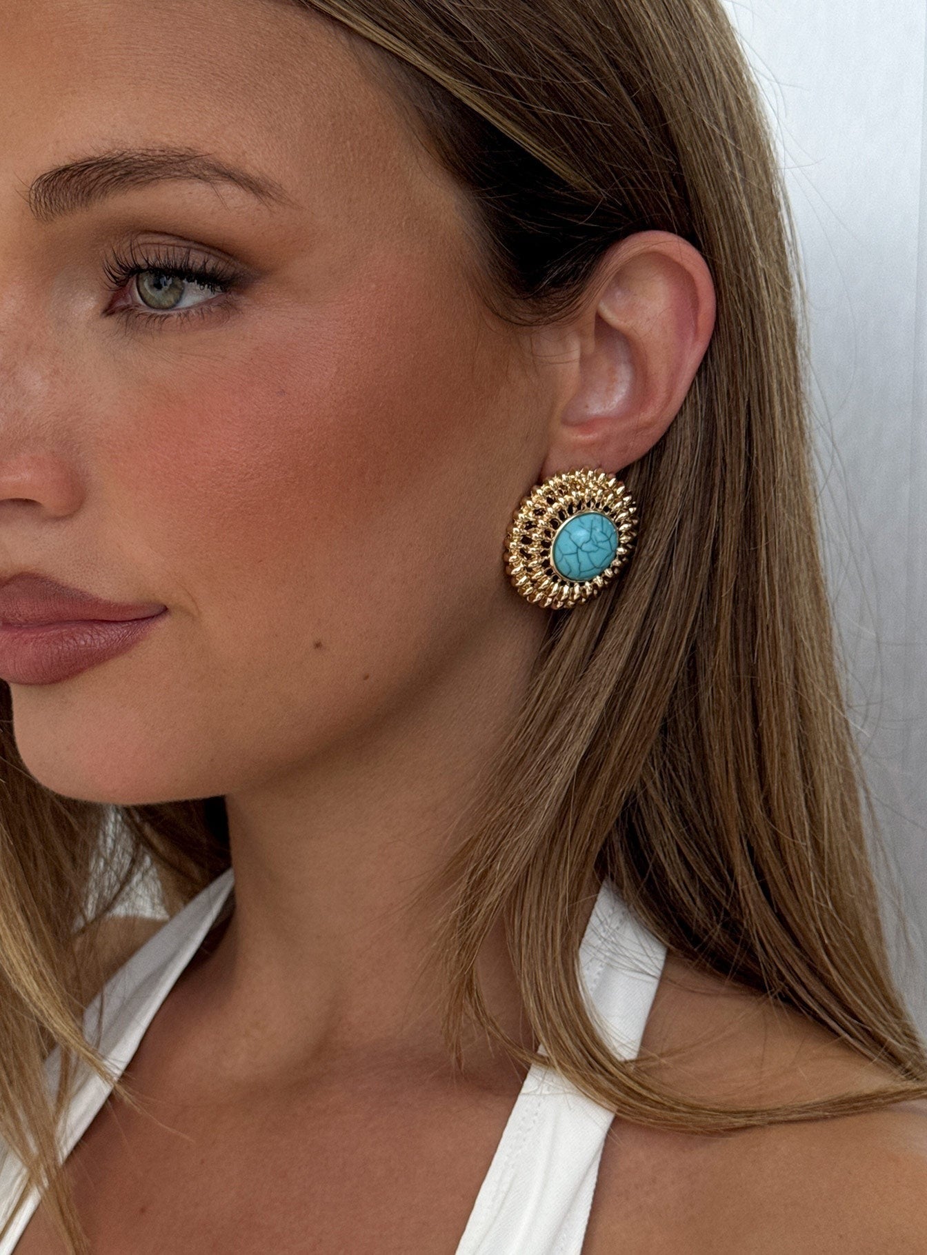 Sipriane Statement Earrings Gold / Turquoise