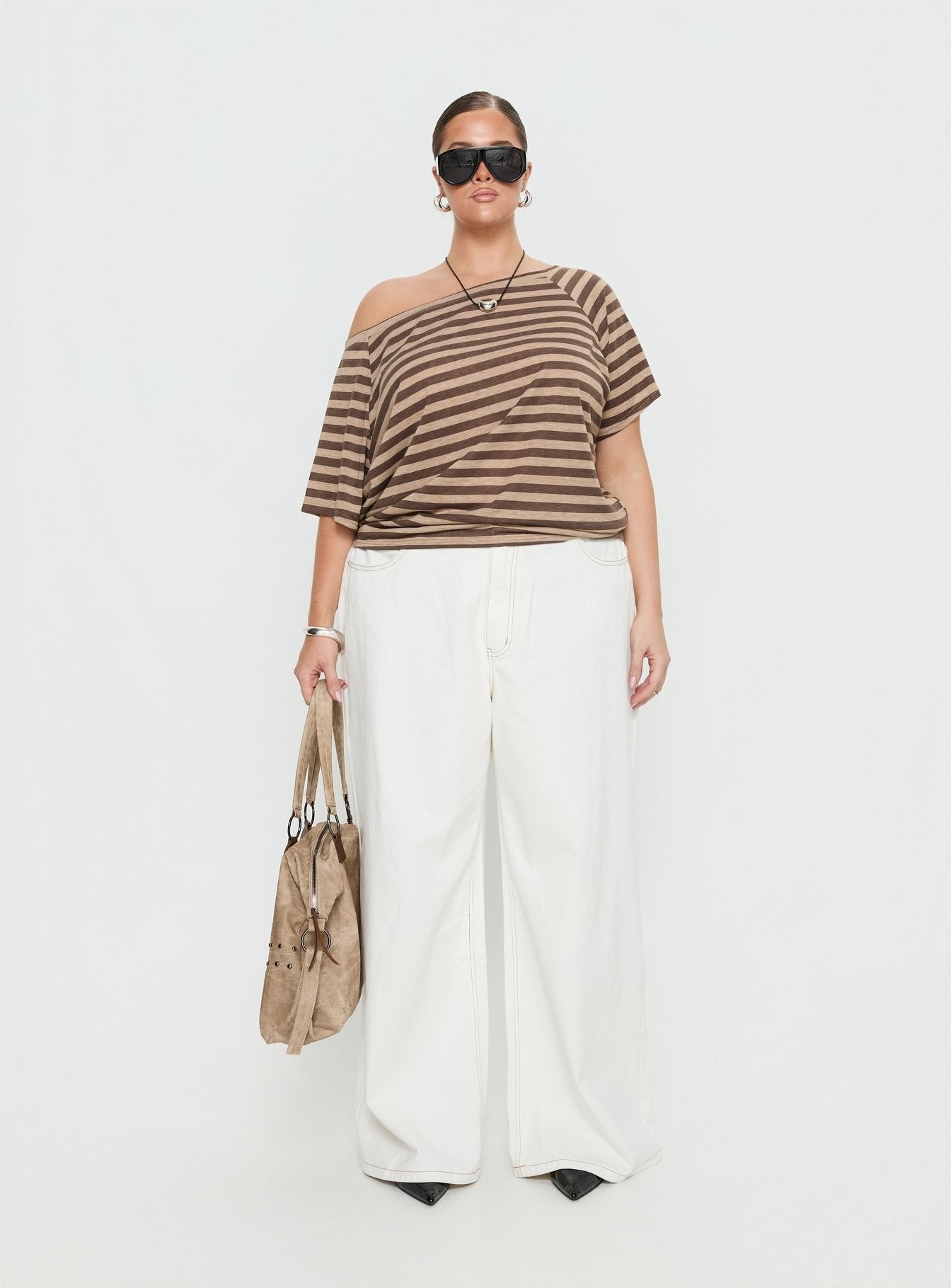Icon Baby Off Shoulder Top Brown Stripe Curve