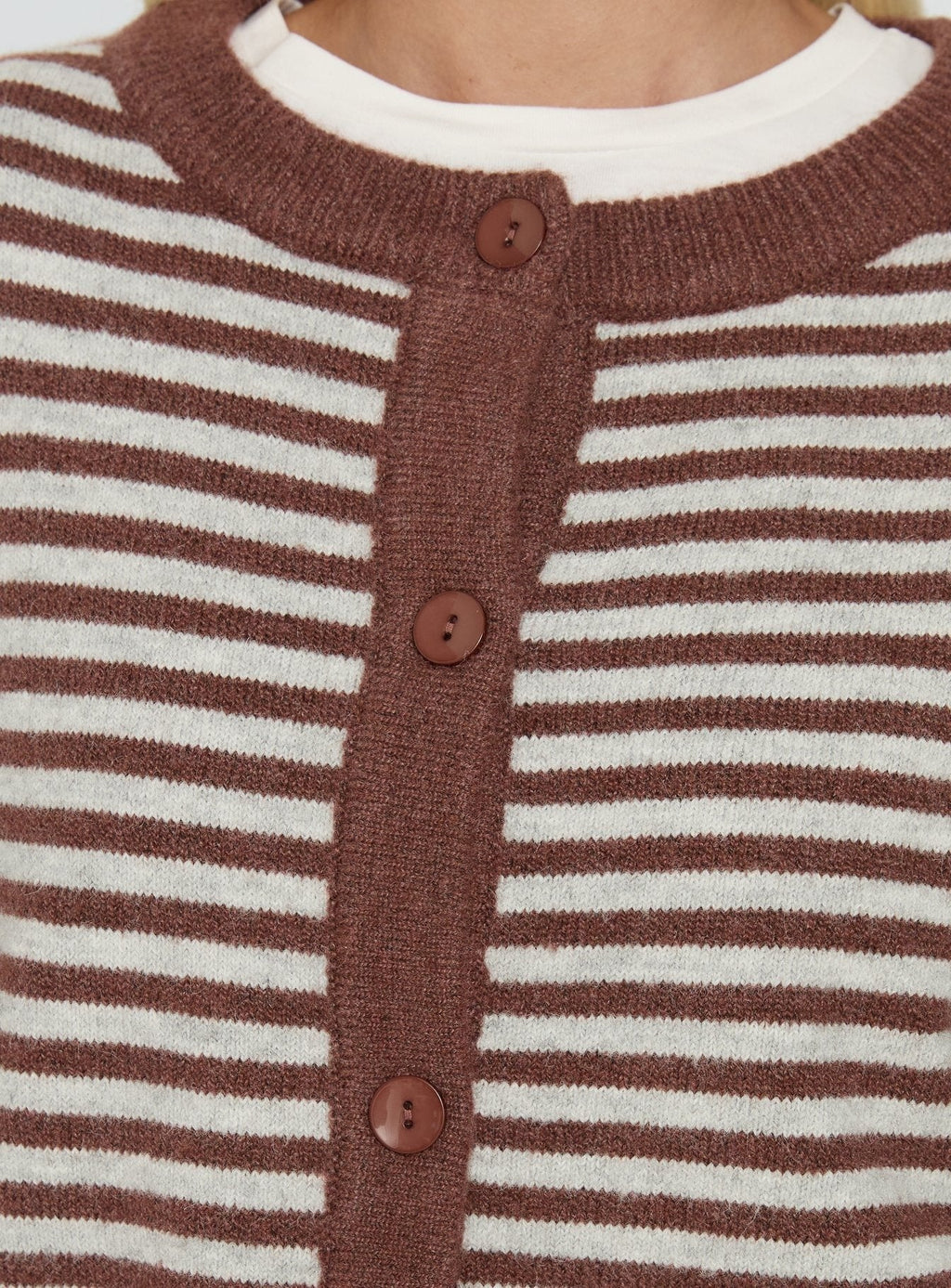 Darnelle Button Up Knit Cardigan Chocolate Stripe