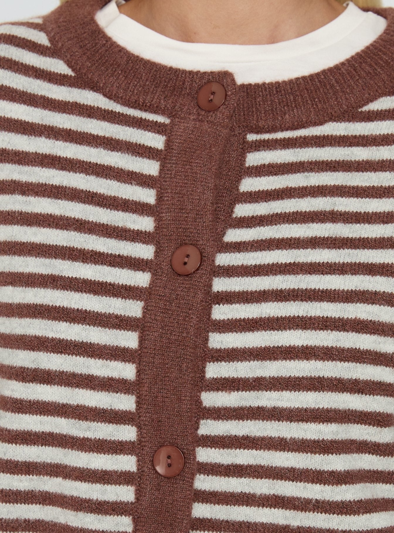 Darnelle Button Up Knit Cardigan Chocolate Stripe