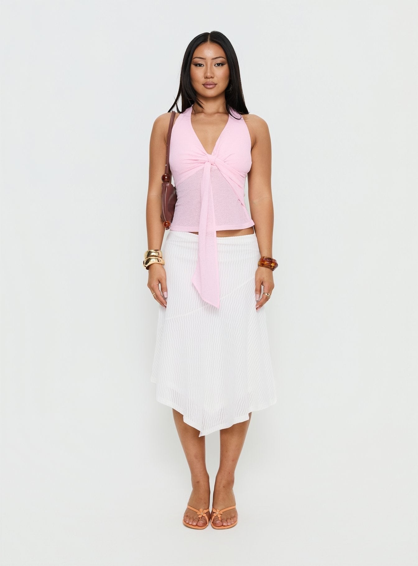 Shaylynn Tie Detail Halter Top Pink