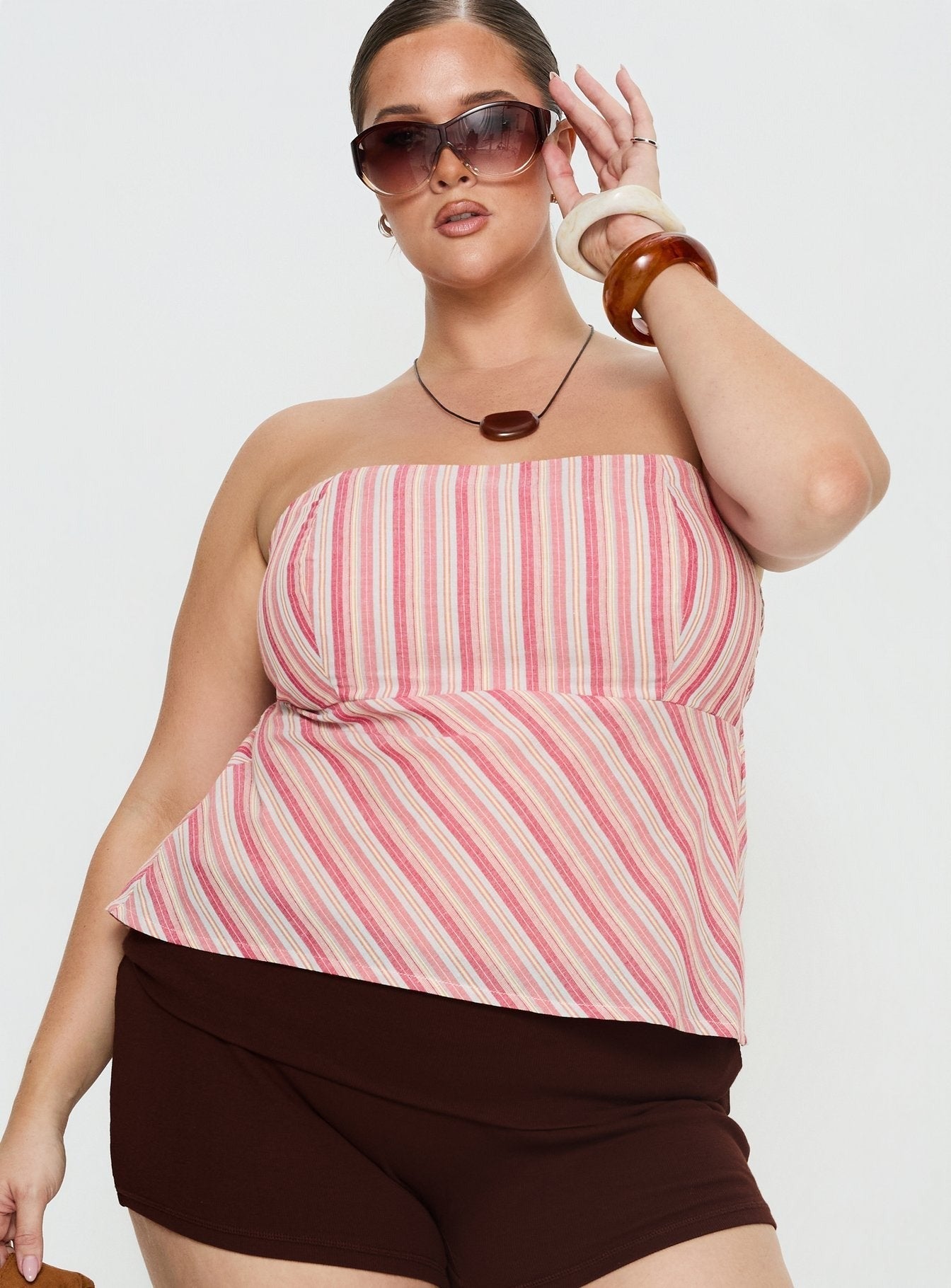 Elery Strapless Top Pink Stripe Curve