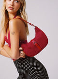 Jaxton Buckle Faux Suede Shoulder Bag Red
