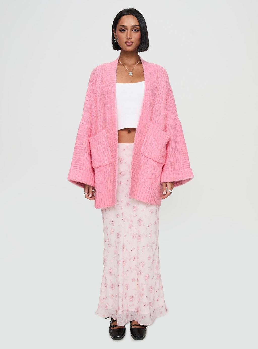 Paisleigh Cable Knit Cardigan Pink