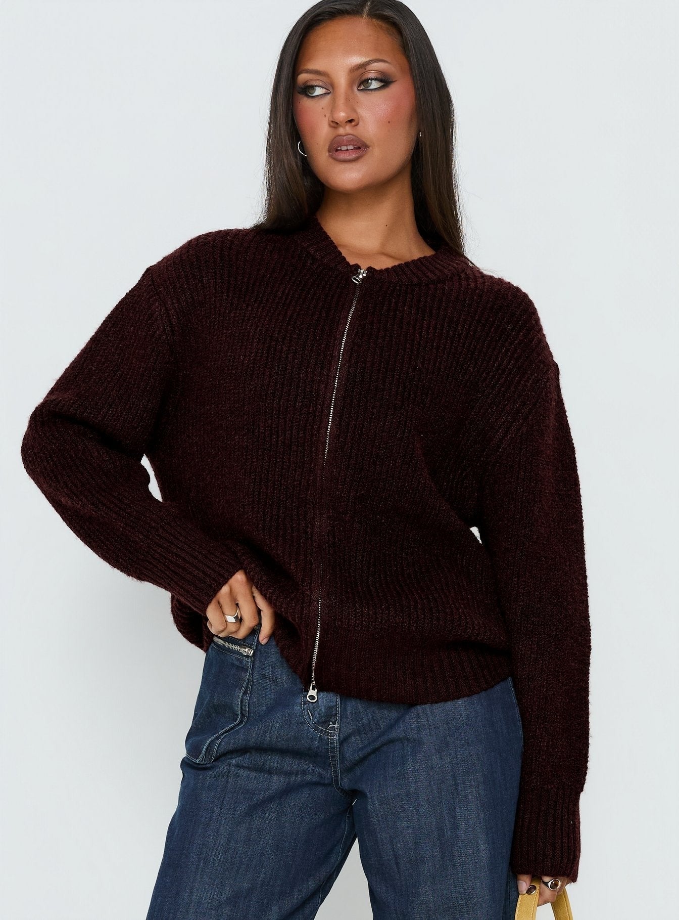 Lexene Zip Through Jumper Plum