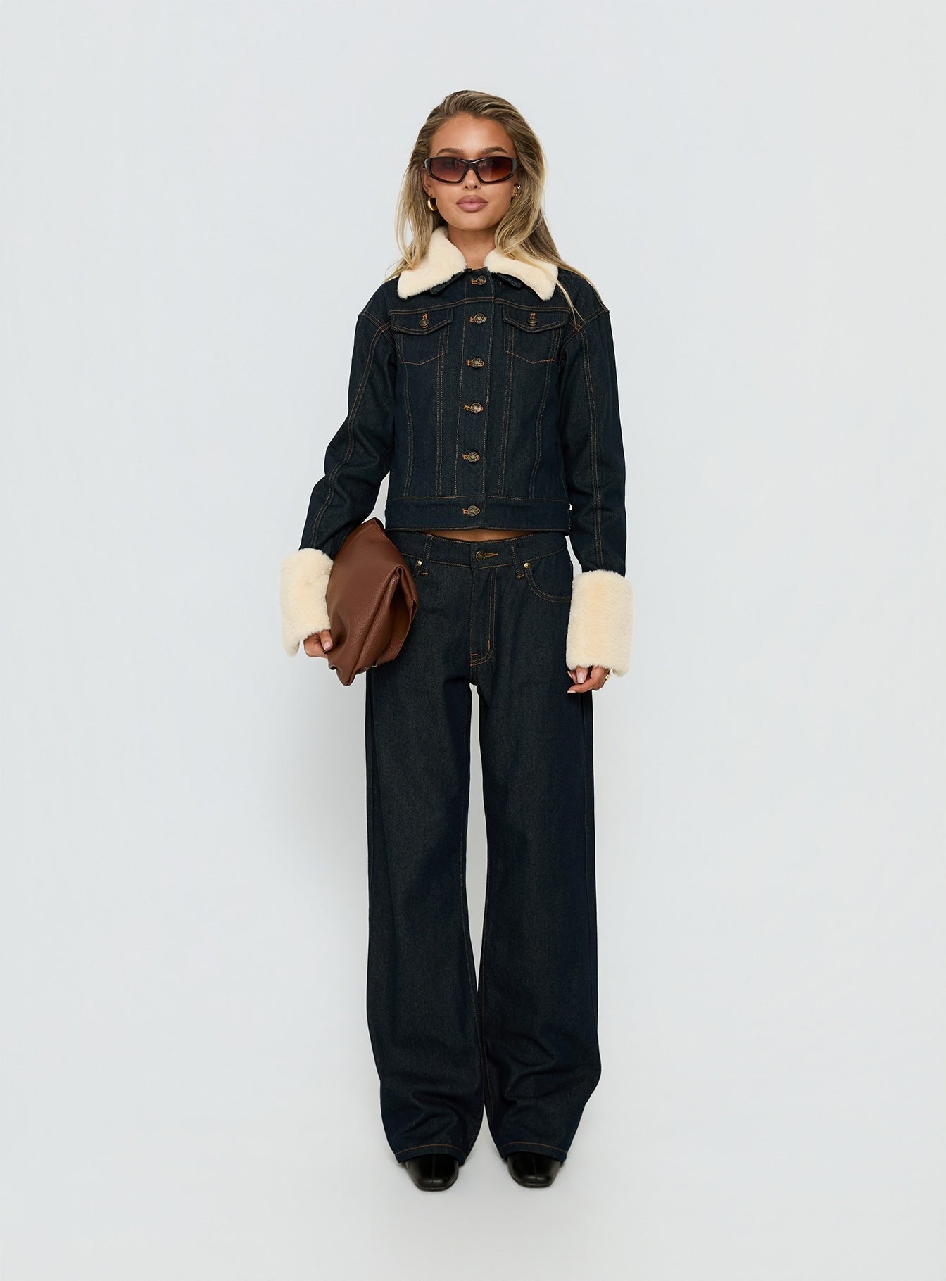 Apres Faux Fur Trim Denim Jacket Indigo