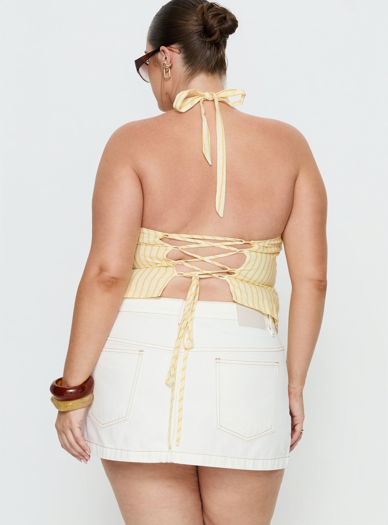 Nicolina Low Rise Denim Mini Skirt Ecru Curve