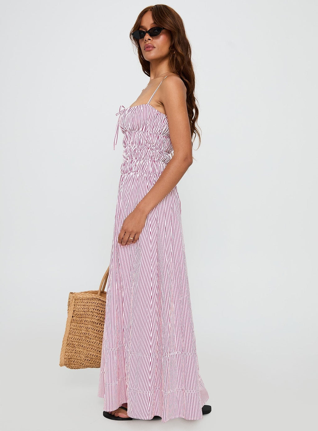 Loralei Shirred Maxi Dress Red Stripe