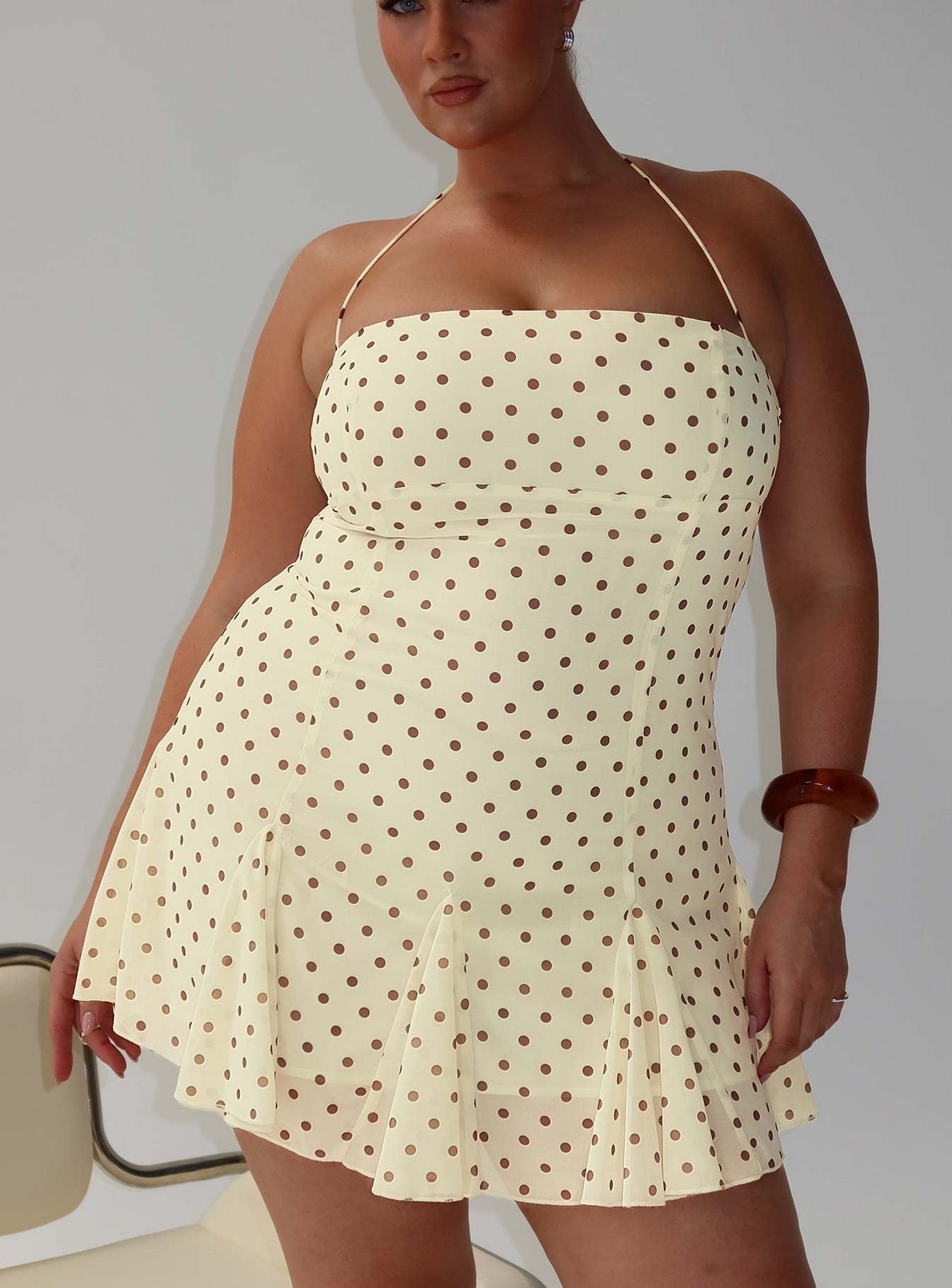 Delamere Mini Dress Yellow / Brown Polka Curve