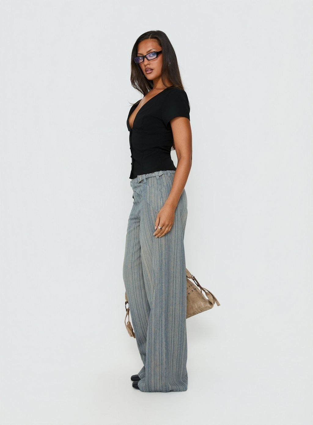 Mckinley Mid Rise Wide Leg Jeans Dark Blue Stripe