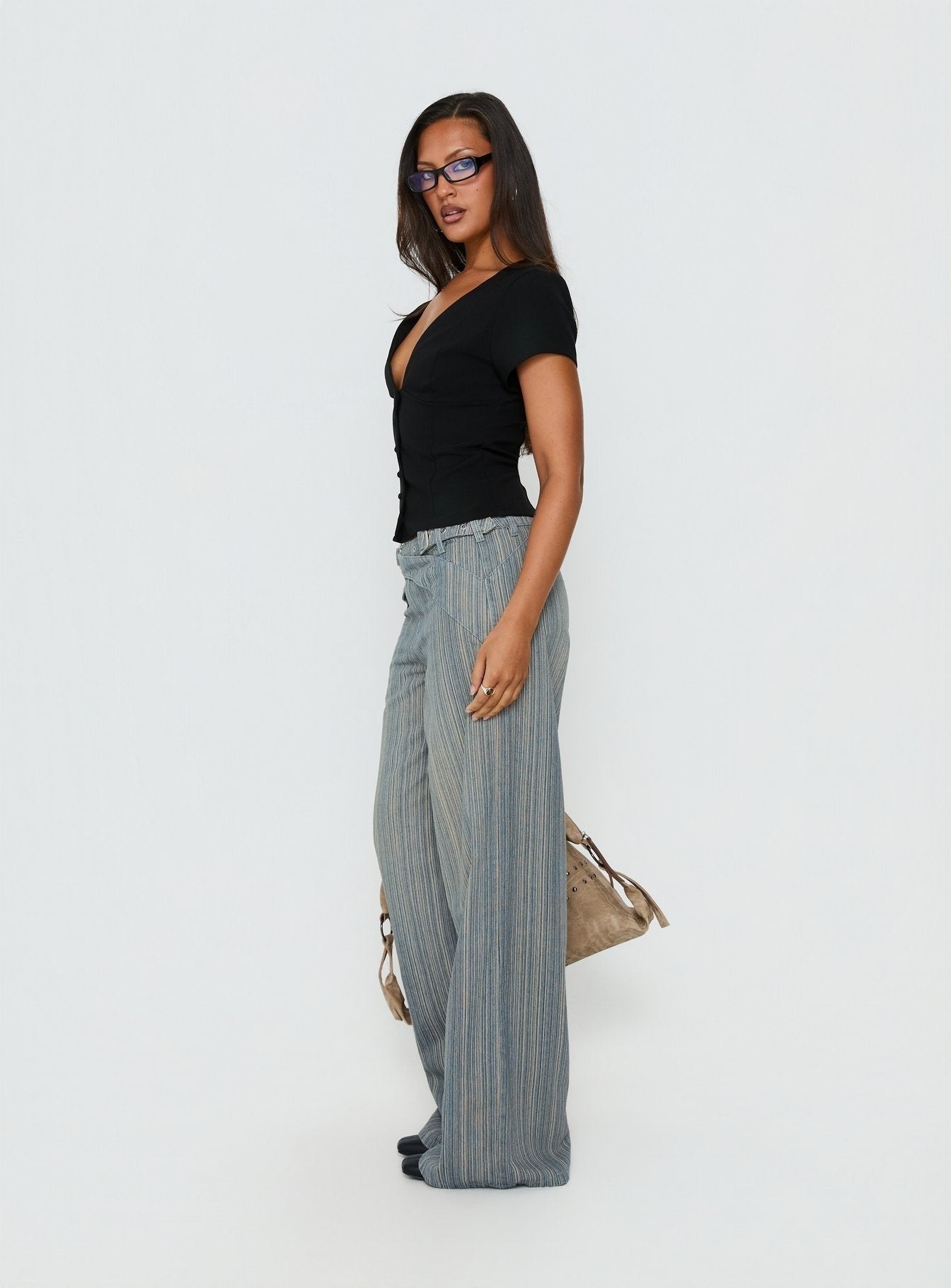 Mckinley Mid Rise Wide Leg Jeans Dark Blue Stripe