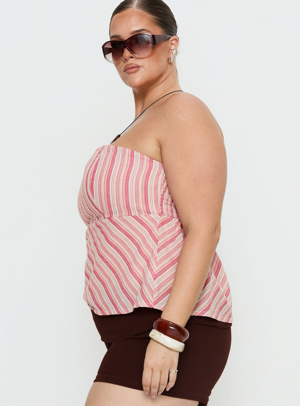 Elery Strapless Top Pink Stripe Curve