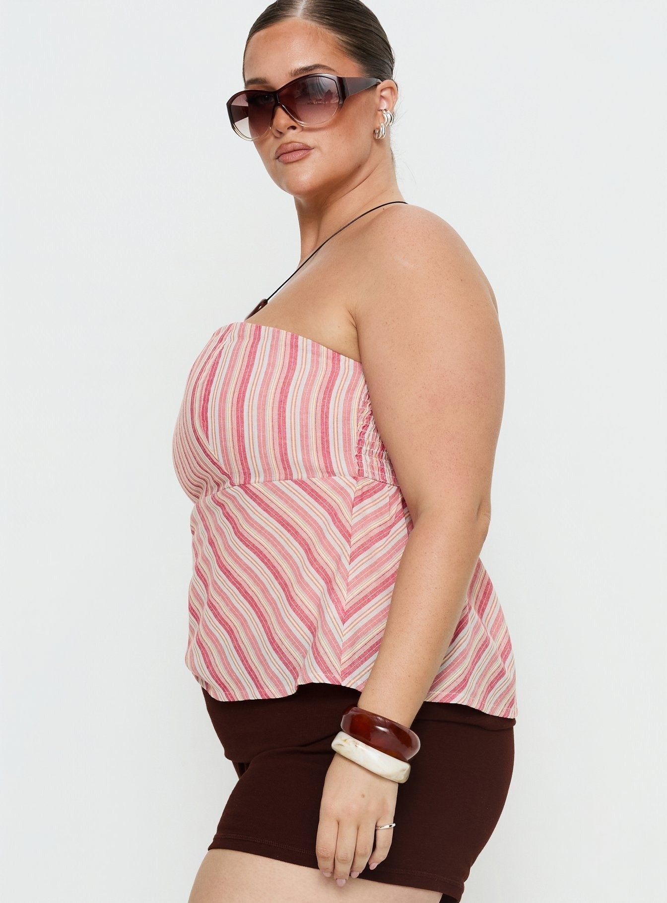 Elery Strapless Top Pink Stripe Curve