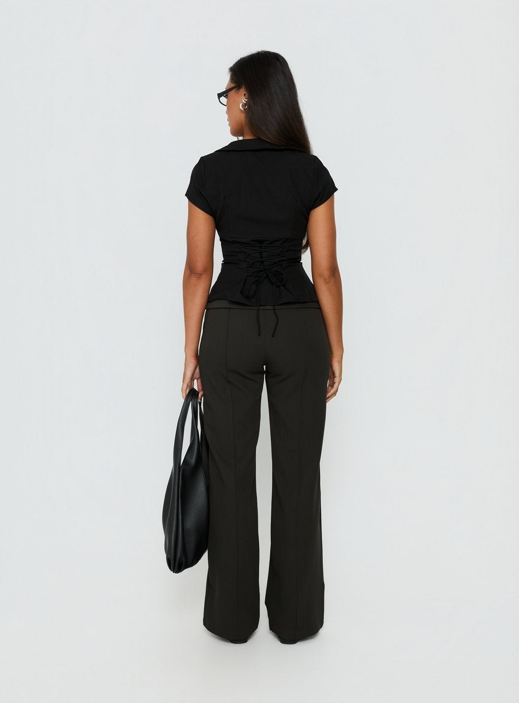 Belvia Layered Mid Rise Pants Slate Grey