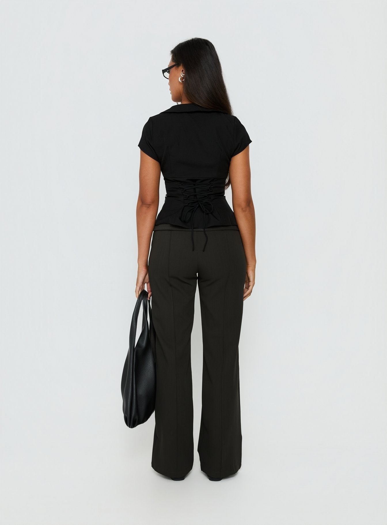 Belvia Layered Mid Rise Pants Slate Grey
