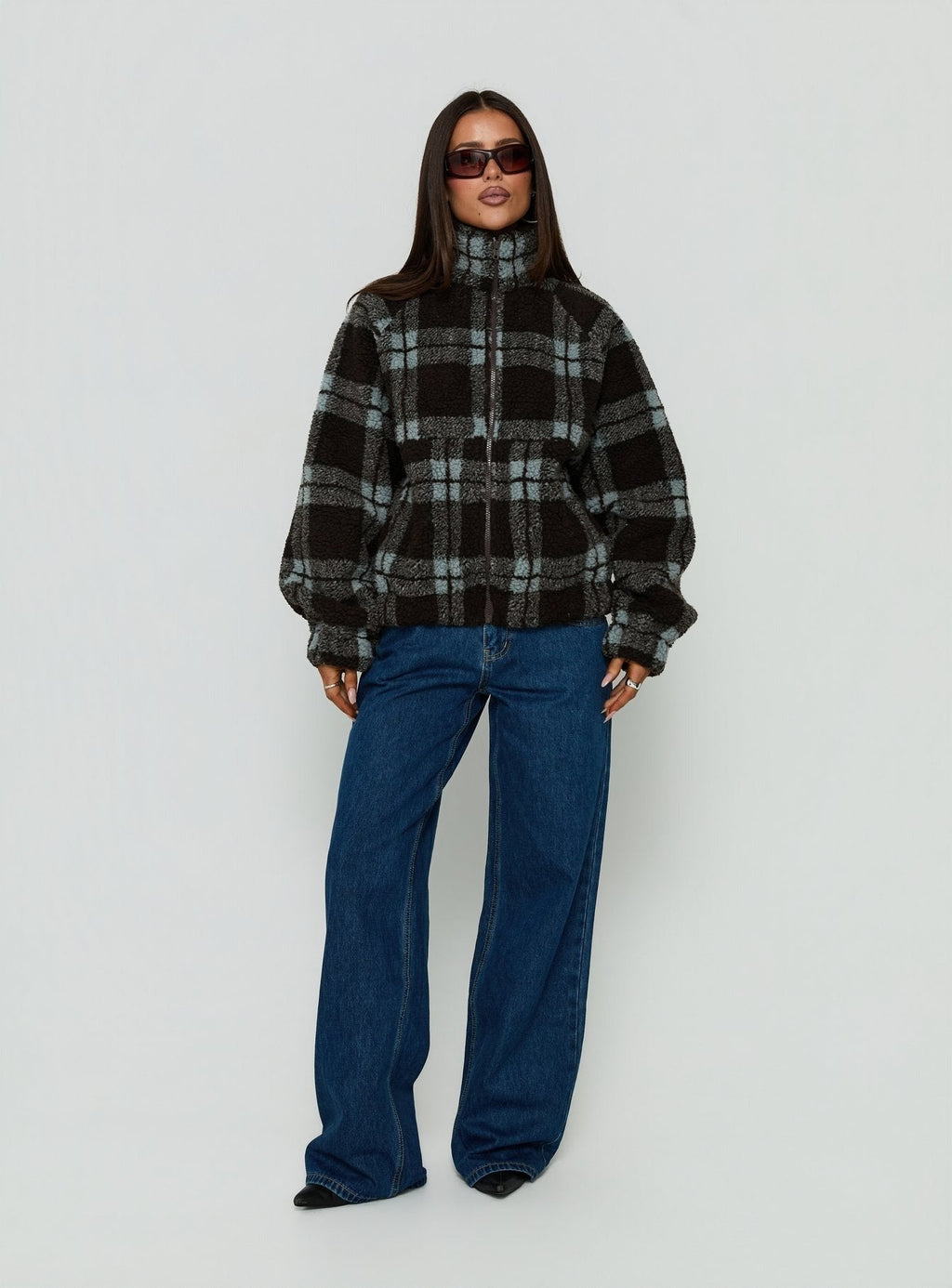 Volition Polar Fleece Jacket Brown / Blue Check