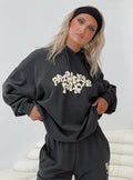 Princess Polly Hooded Sweatshirt Squiggle Text Black Sand / Eggshell