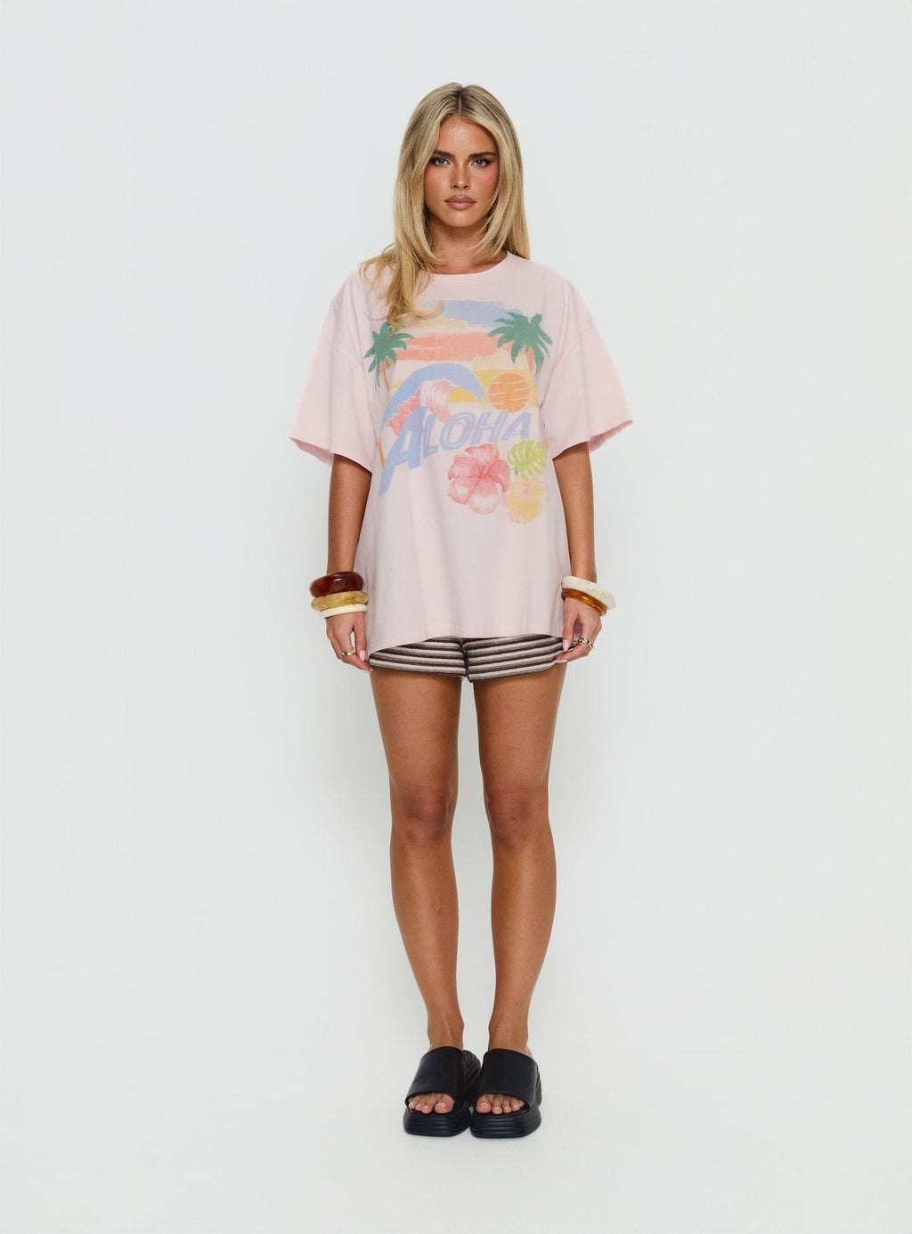 Hawaiian Greetings Oversized Graphic Tee Washed Pink