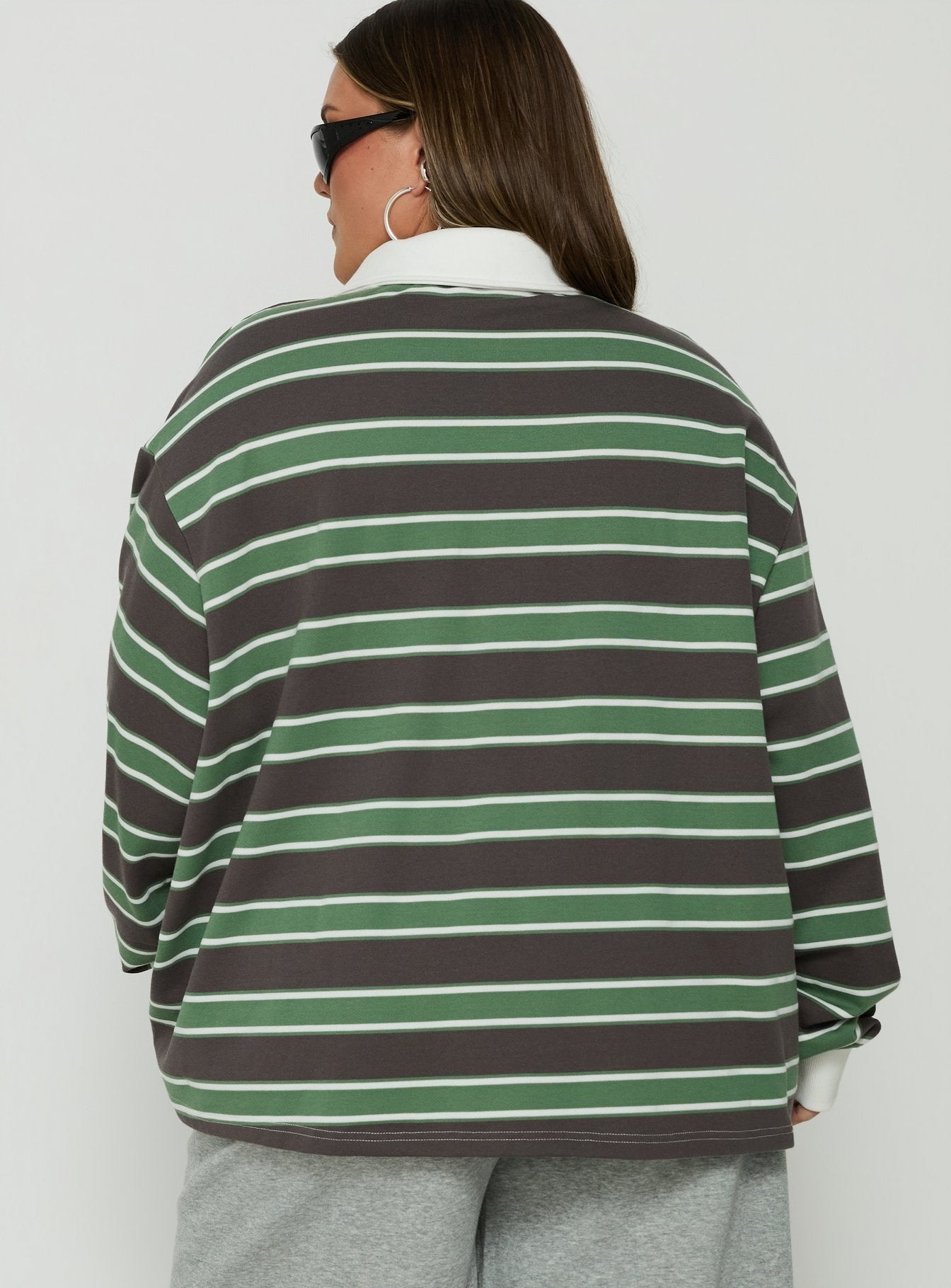 Tycen Polo Rugby Jumper Green / Grey Stripe Curve