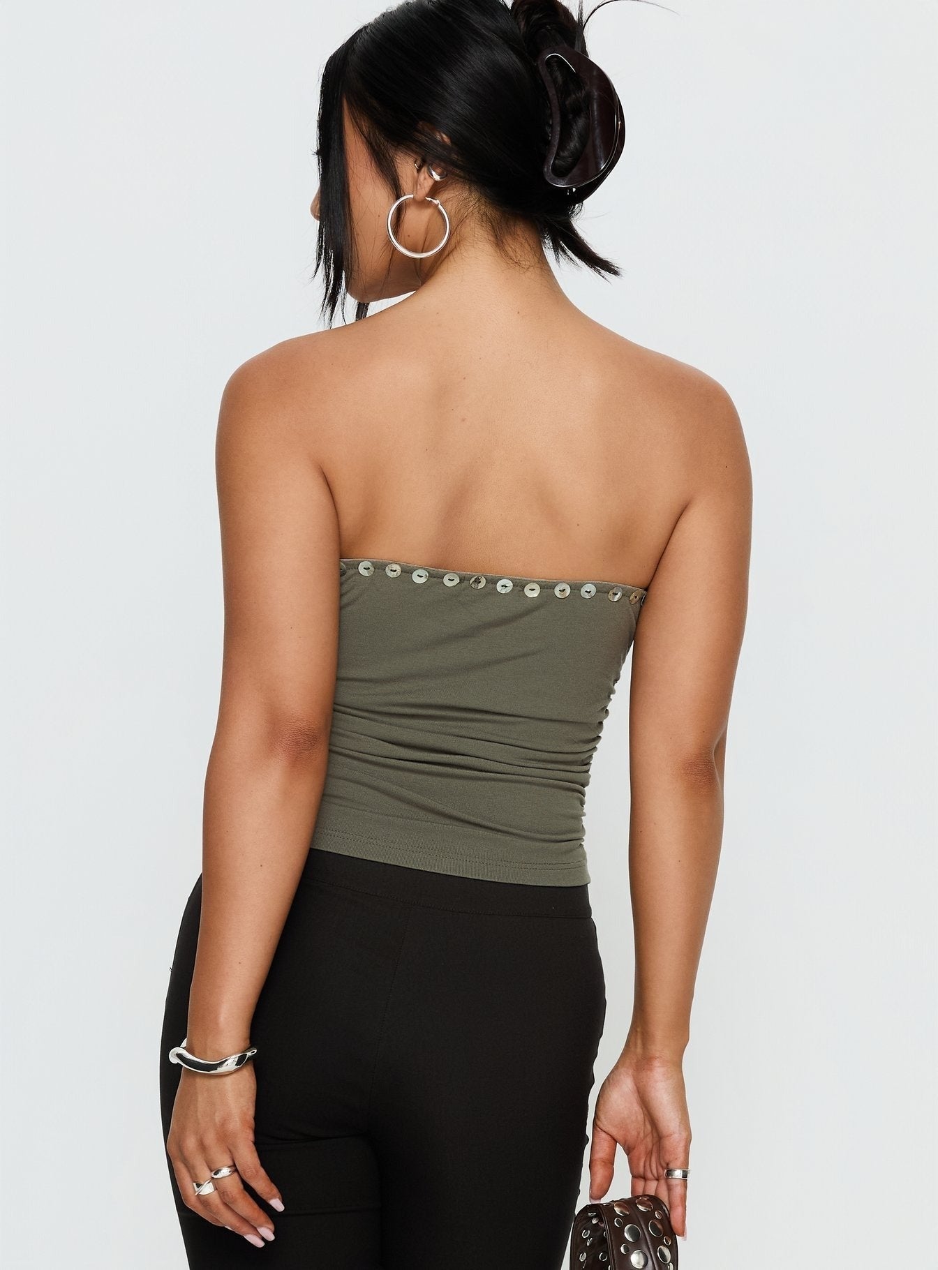 Kellyn Button Detail Strapless Top Green