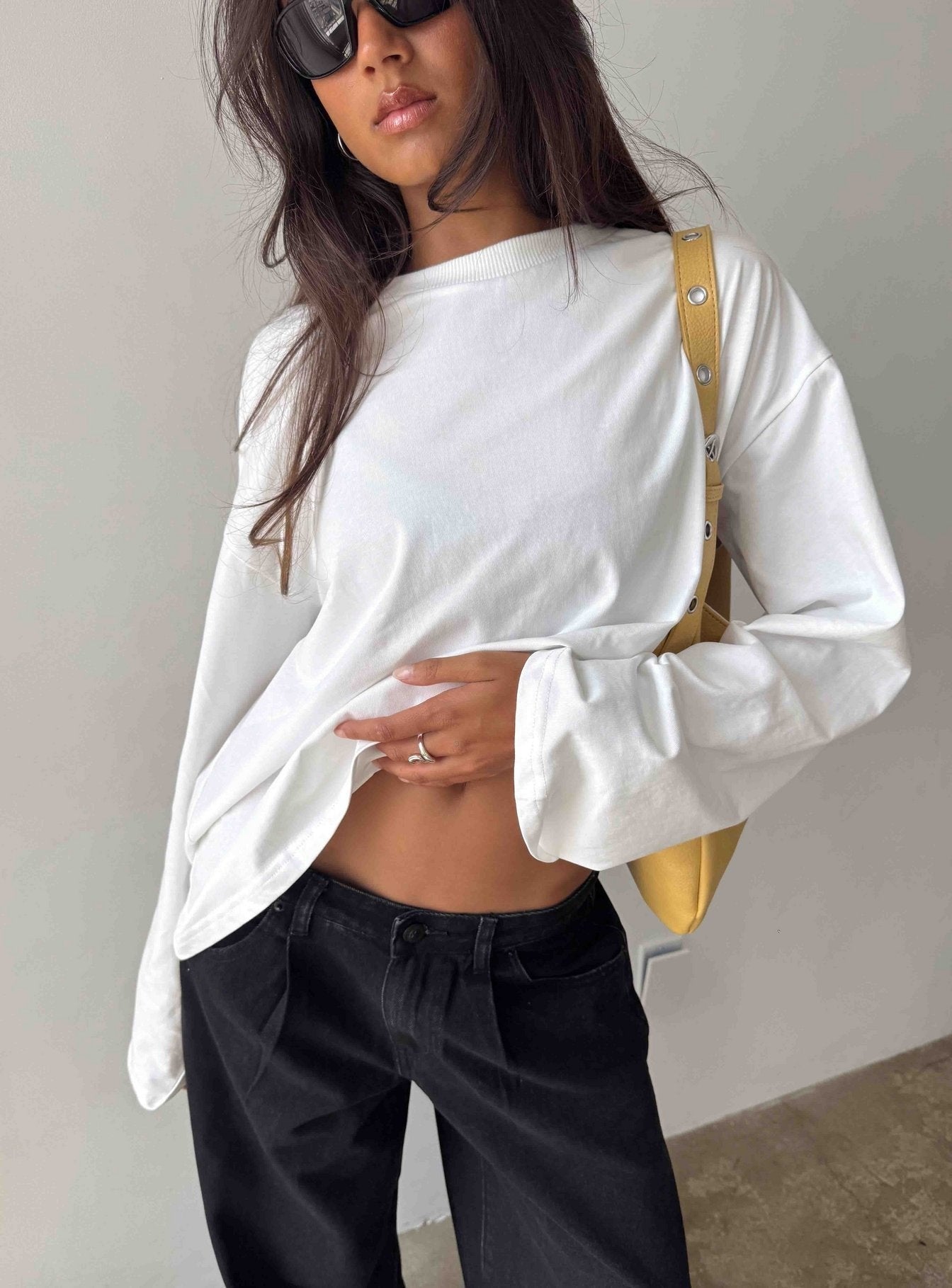 Settle Down Long Sleeve Top White