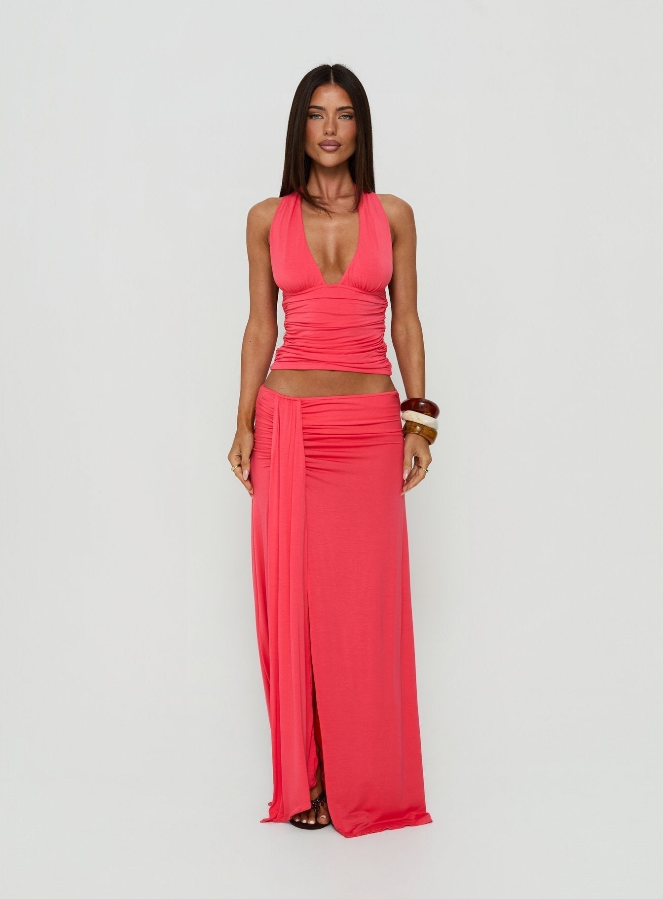 Keerah Tie Neck Halter Top Guava