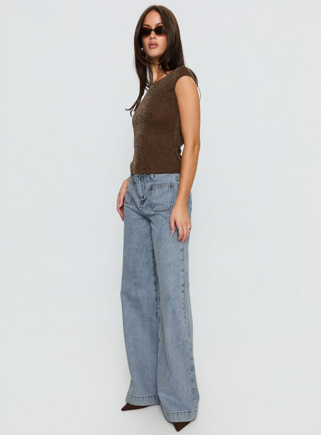 Goldie High Rise Wide Leg Pocket Jeans Light Wash