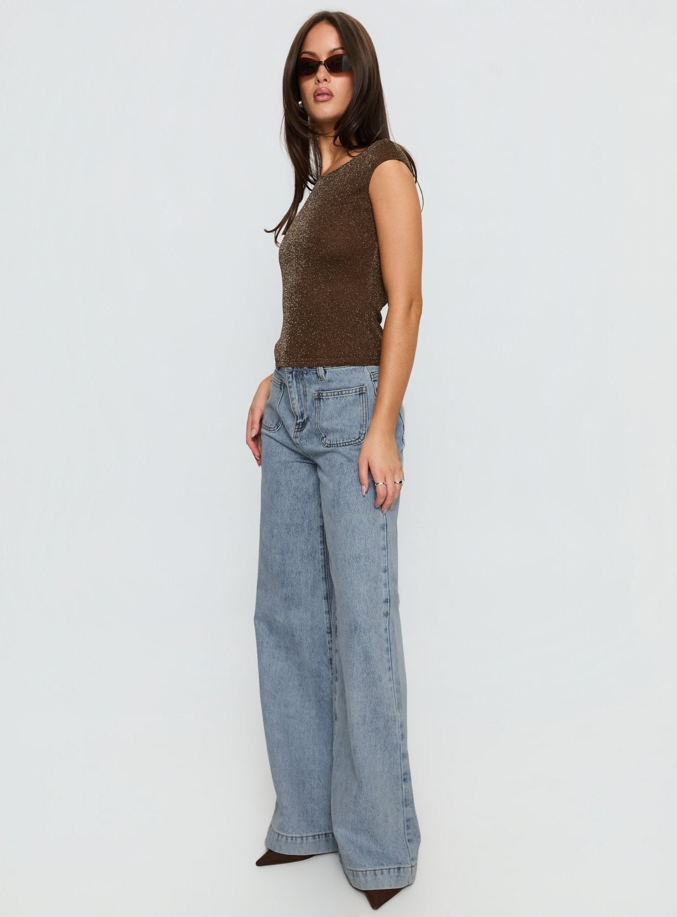 Goldie High Rise Wide Leg Pocket Jeans Light Wash