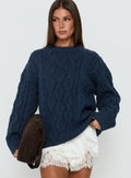 Rorey Cable Knit Crew Neck Sweater Navy