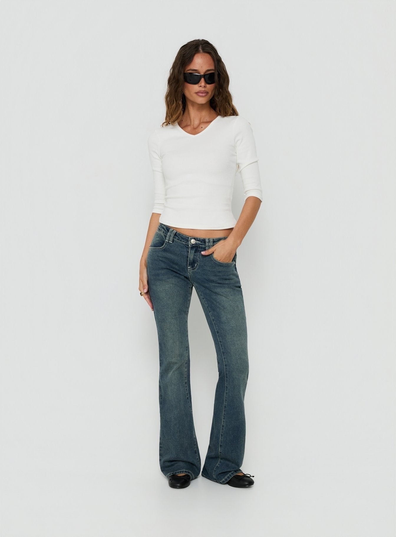 Clynee Ultra Low Rise Bootleg Jeans Dirty Blue
