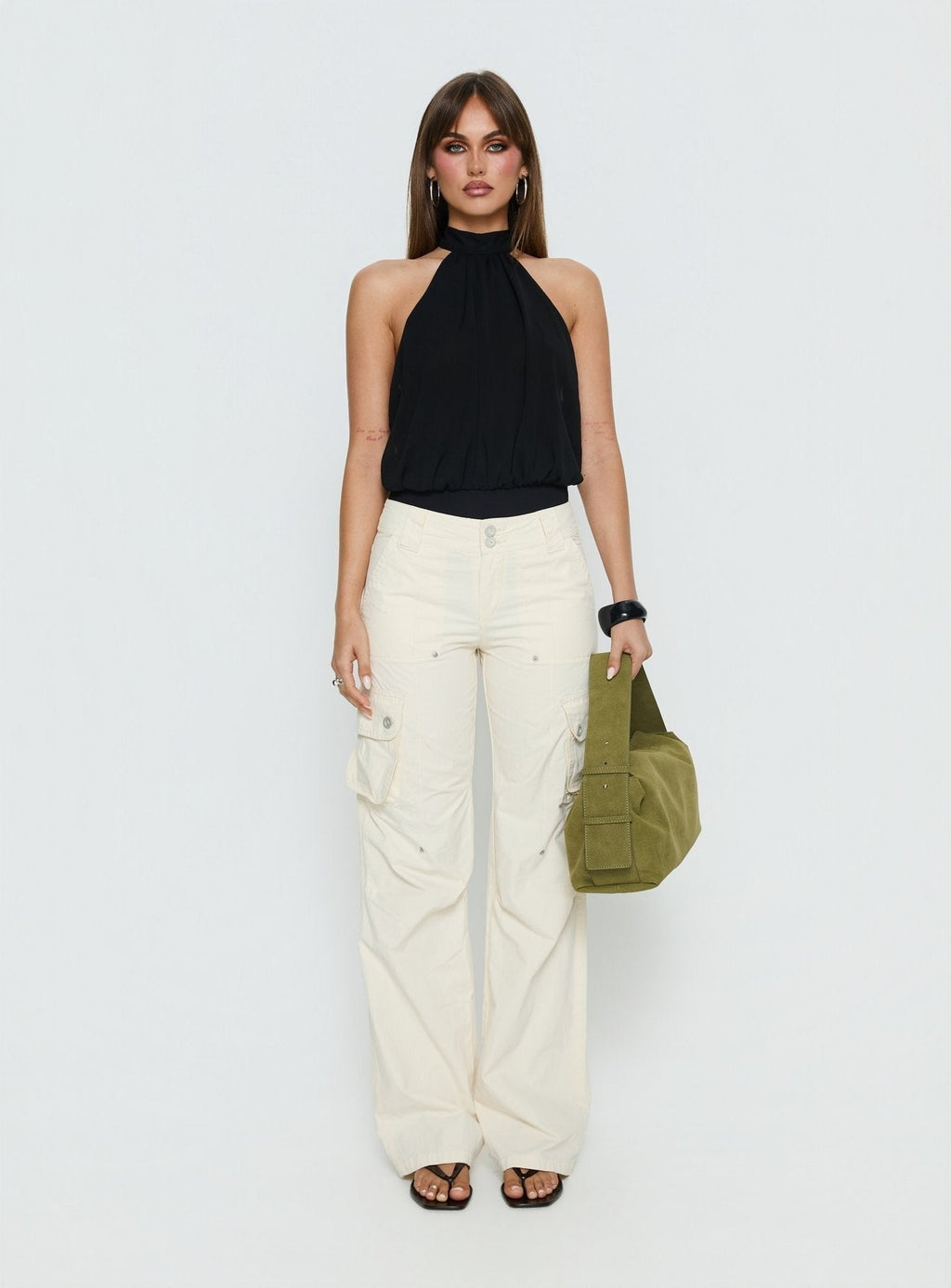 Alissah Halter Chiffon Bodysuit Black