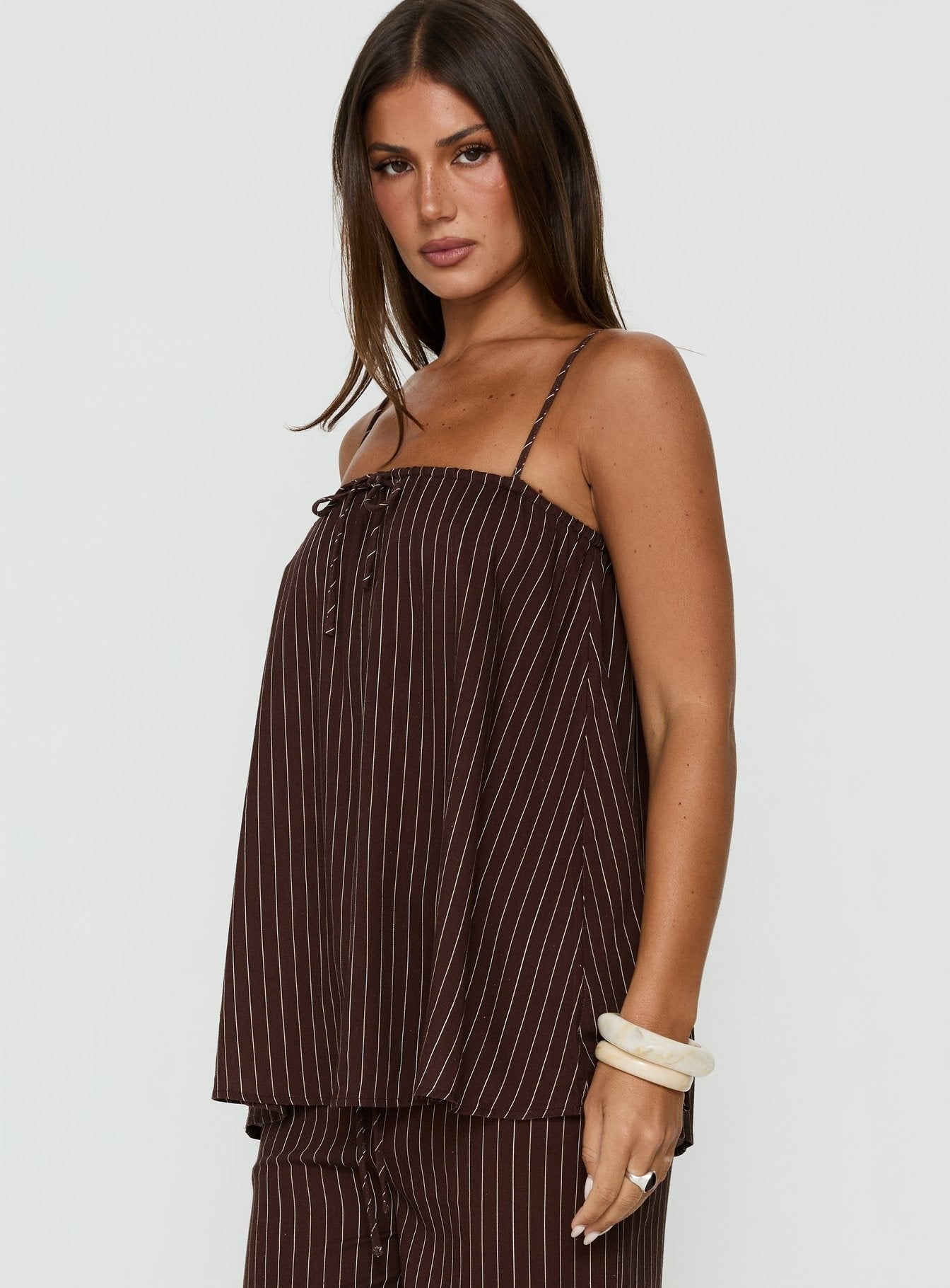 Amibella Boxy Cami Top Brown / Cream Stripe