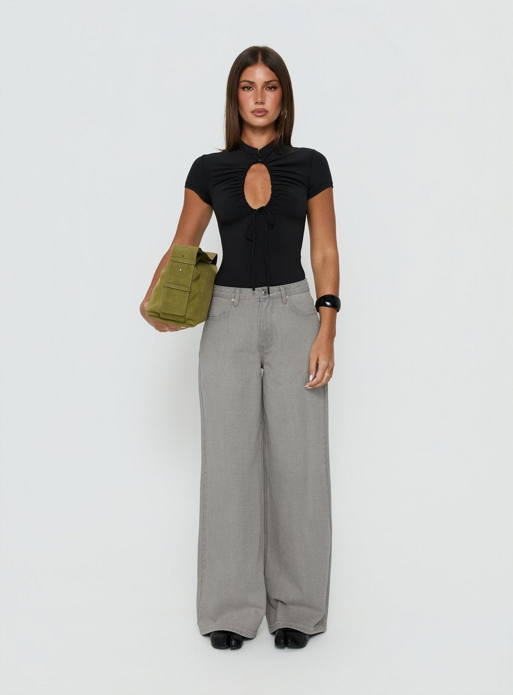 Naylor Mid Rise Wide Leg Jeans Light Grey Wash