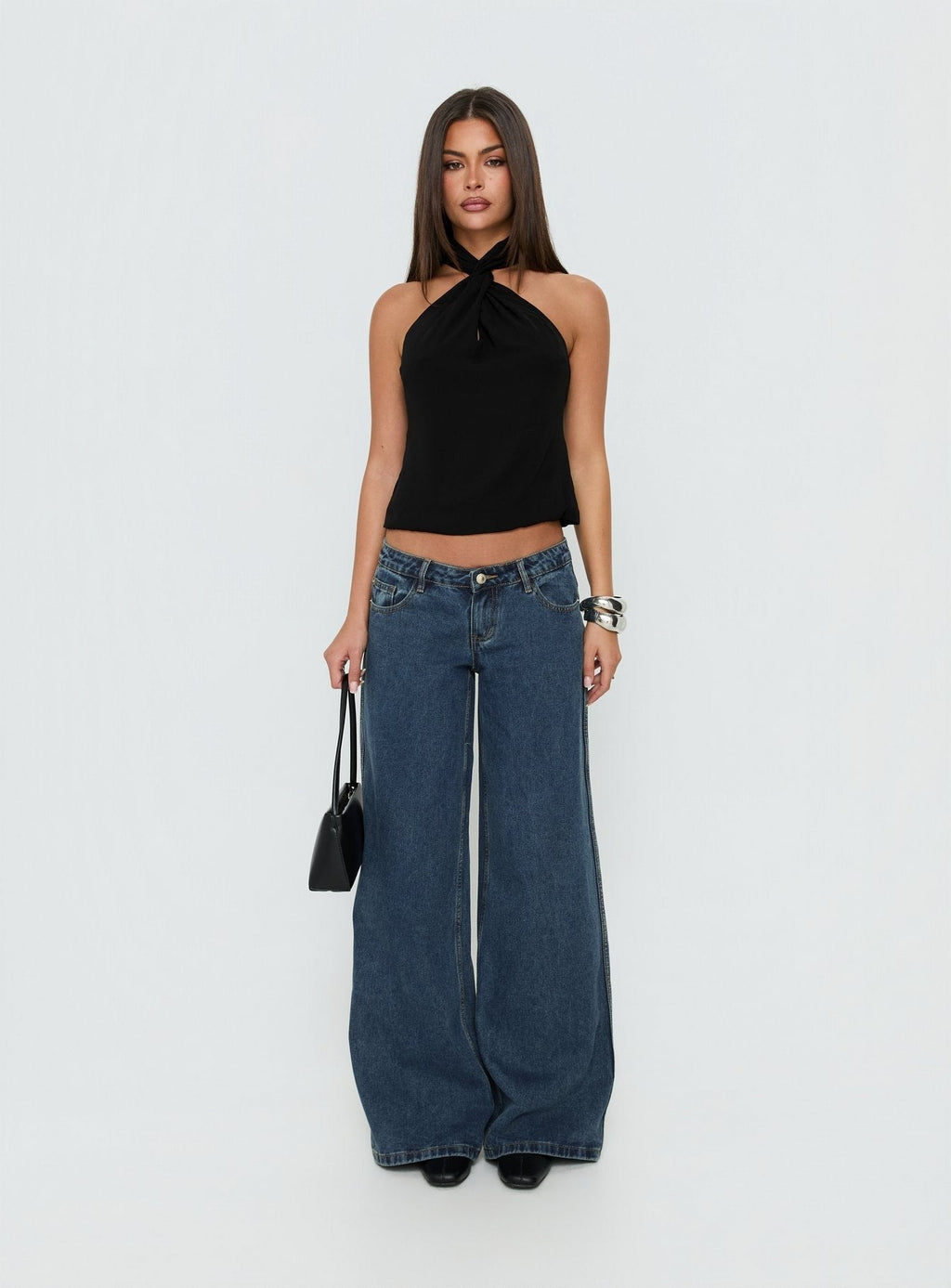Picco Ultra Low Rise Wide Leg Jeans Dark Blue Wash